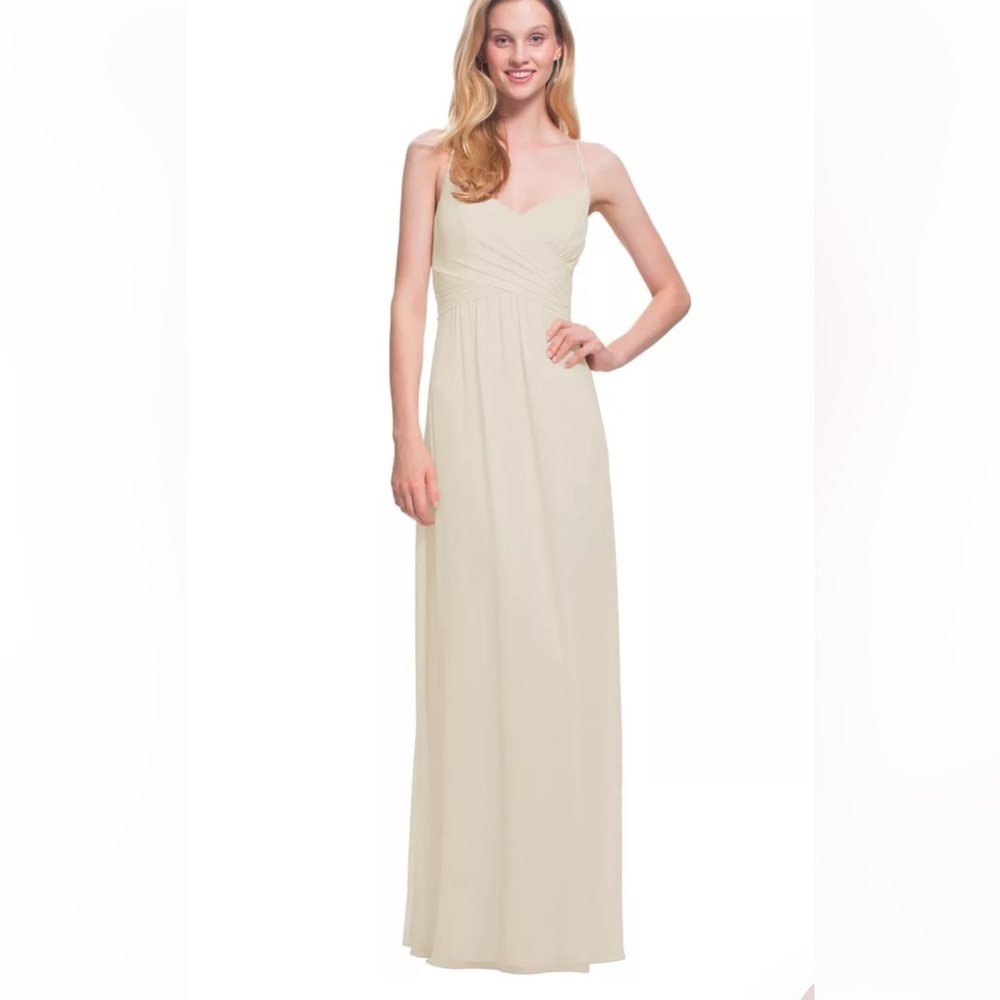 Bill Levkoff Champagne Chiffon V-neck A-line Dress